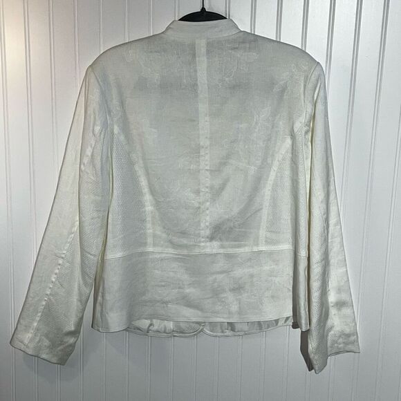 JM Collection Linen Button Front Jacket Women 12 White Long Sleeve Lined Pocket - Picture 6 of 11